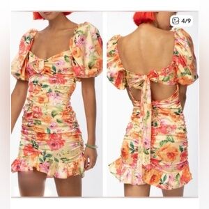 NWT For Love & Lemons Versilla Floral Mini Dress in Red Yellow
